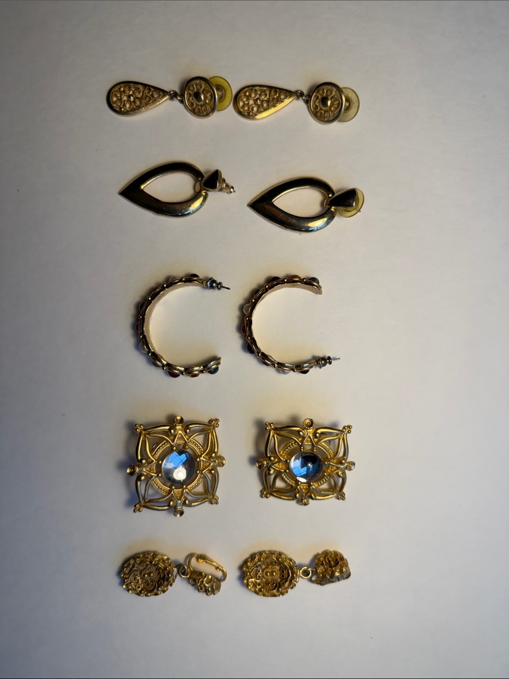 Five Pairs of Vintage 1980s Gold-Tone Earrings